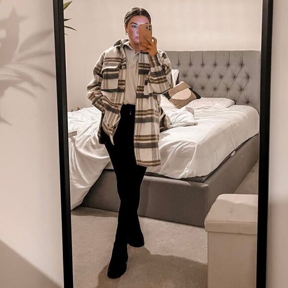 H&M Plaid Wool Blend Shacket Jacket Overshirt New - Picture 4 of 6